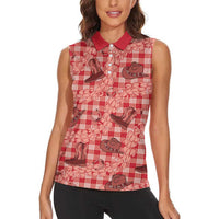 Red Palaka Hawaii Cowboy Women Sleeveless Polo Shirt Puakenikeni Lei Paniolo Papale Seamless Vibes LT14 - Polynesian Pride