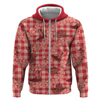 Red Palaka Hawaii Cowboy Zip Hoodie Puakenikeni Lei Paniolo Papale Seamless Vibes LT14 Zip Hoodie Red - Polynesian Pride