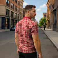 Red Palaka Hawaii Cowboy Zipper Polo Shirt Puakenikeni Lei Paniolo Papale Seamless Vibes LT14 - Polynesian Pride