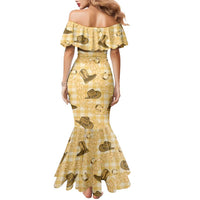 Yellow Palaka Hawaii Cowboy Family Matching Mermaid Dress and Hawaiian Shirt Puakenikeni Lei Paniolo Papale Seamless Vibes LT14 - Polynesian Pride