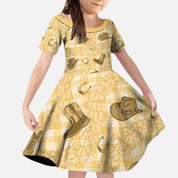 Yellow Palaka Hawaii Cowboy Family Matching Off Shoulder Maxi Dress and Hawaiian Shirt Puakenikeni Lei Paniolo Papale Seamless Vibes LT14 Daughter's Dress Yellow - Polynesian Pride