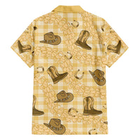 Yellow Palaka Hawaii Cowboy Family Matching Off Shoulder Short Dress and Hawaiian Shirt Puakenikeni Lei Paniolo Papale Seamless Vibes LT14 - Polynesian Pride