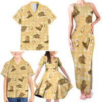 Yellow Palaka Hawaii Cowboy Family Matching Tank Maxi Dress and Hawaiian Shirt Puakenikeni Lei Paniolo Papale Seamless Vibes LT14 - Polynesian Pride
