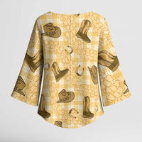 Yellow Palaka Hawaii Cowboy Kimono Sleeve Blouse Puakenikeni Lei Paniolo Papale Seamless Vibes LT14 - Polynesian Pride