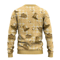 Yellow Palaka Hawaii Cowboy Ugly Christmas Sweater Puakenikeni Lei Paniolo Papale Seamless Vibes LT14 - Polynesian Pride