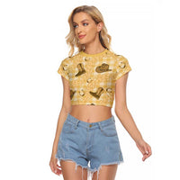 Yellow Palaka Hawaii Cowboy Raglan Cropped T Shirt Puakenikeni Lei Paniolo Papale Seamless Vibes LT14 Female Yellow - Polynesian Pride