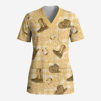 Yellow Palaka Hawaii Cowboy Scrub Top Puakenikeni Lei Paniolo Papale Seamless Vibes LT14 Adult Yellow - Polynesian Pride
