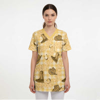 Yellow Palaka Hawaii Cowboy Scrub Top Puakenikeni Lei Paniolo Papale Seamless Vibes LT14 - Polynesian Pride