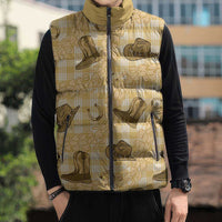 Yellow Palaka Hawaii Cowboy Sleeveless Puffer Jacket Puakenikeni Lei Paniolo Papale Seamless Vibes LT14 - Polynesian Pride