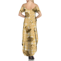 Yellow Palaka Hawaii Cowboy Summer Maxi Dress Puakenikeni Lei Paniolo Papale Seamless Vibes LT14 - Polynesian Pride
