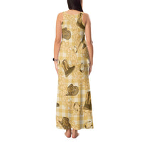 Yellow Palaka Hawaii Cowboy Tank Maxi Dress Puakenikeni Lei Paniolo Papale Seamless Vibes LT14 - Polynesian Pride