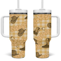 Yellow Palaka Hawaii Cowboy Tumbler With Handle Puakenikeni Lei Paniolo Papale Seamless Vibes LT14 One Size: 40 oz Yellow - Polynesian Pride