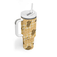 Yellow Palaka Hawaii Cowboy Tumbler With Handle Puakenikeni Lei Paniolo Papale Seamless Vibes LT14 - Polynesian Pride