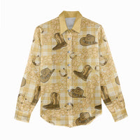 Yellow Palaka Hawaii Cowboy Women Casual Shirt Puakenikeni Lei Paniolo Papale Seamless Vibes - Polynesian Pride