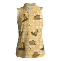 Yellow Palaka Hawaii Cowboy Women Sleeveless Polo Shirt Puakenikeni Lei Paniolo Papale Seamless Vibes LT14 Female Yellow - Polynesian Pride