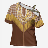 Aloha Hawaii Cowboy Custome Cross Shoulder Shirt Puakenikeni Lei Palaka Tassel Style - Polynesian Pride