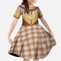 Aloha Hawaii Cowboy Custome Family Matching Mermaid Dress and Hawaiian Shirt Puakenikeni Lei Palaka Tassel Style LT14 Daughter's Dress Brown - Polynesian Pride