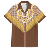 Aloha Hawaii Cowboy Custome Family Matching Off Shoulder Maxi Dress and Hawaiian Shirt Puakenikeni Lei Palaka Tassel Style LT14 Dad's Shirt - Short Sleeve Brown - Polynesian Pride