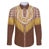 Aloha Hawaii Cowboy Custome Family Matching Off Shoulder Maxi Dress and Hawaiian Shirt Puakenikeni Lei Palaka Tassel Style LT14 Dad's Shirt - Long Sleeve Brown - Polynesian Pride