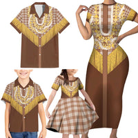 Aloha Hawaii Cowboy Custome Family Matching Short Sleeve Bodycon Dress and Hawaiian Shirt Puakenikeni Lei Palaka Tassel Style LT14 - Polynesian Pride