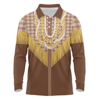 Aloha Hawaii Cowboy Custome Long Sleeve Polo Shirt Puakenikeni Lei Palaka Tassel Style LT14 Brown - Polynesian Pride