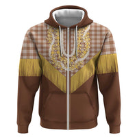 Aloha Hawaii Cowboy Custome Zip Hoodie Puakenikeni Lei Palaka Tassel Style LT14 Zip Hoodie Brown - Polynesian Pride