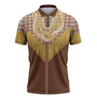 Aloha Hawaii Cowboy Custome Zipper Polo Shirt Puakenikeni Lei Palaka Tassel Style LT14 Brown - Polynesian Pride