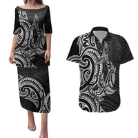 New Zealand Hammerhead Shark Couples Matching Puletasi and Hawaiian Shirt Maori Haehae Mangopare Black LT14 Black - Polynesian Pride