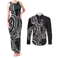 New Zealand Hammerhead Shark Couples Matching Tank Maxi Dress and Long Sleeve Button Shirt Maori Haehae Mangopare Black LT14 Black - Polynesian Pride