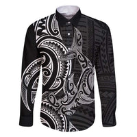 New Zealand Hammerhead Shark Family Matching Puletasi and Hawaiian Shirt Maori Haehae Mangopare Black LT14 Dad's Shirt - Long Sleeve Black - Polynesian Pride