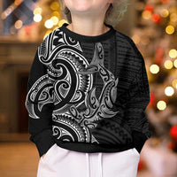 New Zealand Hammerhead Shark Kid Ugly Christmas Sweater Maori Haehae Mangopare Black LT14 - Polynesian Pride