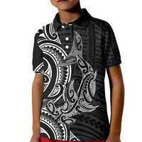 New Zealand Hammerhead Shark Kid Polo Shirt Maori Haehae Mangopare Black LT14 Kid Black - Polynesian Pride