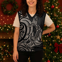 New Zealand Hammerhead Shark Christmas Knitted V-Neck Vest Maori Haehae Mangopare Black LT14 - Polynesian Pride
