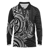 New Zealand Hammerhead Shark Long Sleeve Polo Shirt Maori Haehae Mangopare Black LT14 Black - Polynesian Pride