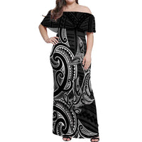 New Zealand Hammerhead Shark Off Shoulder Maxi Dress Maori Haehae Mangopare Black LT14 Women Black - Polynesian Pride