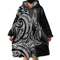 New Zealand Hammerhead Shark Wearable Blanket Hoodie Maori Haehae Mangopare Black LT14 - Polynesian Pride