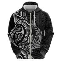 New Zealand Hammerhead Shark Zip Hoodie Maori Haehae Mangopare Black LT14 - Polynesian Pride