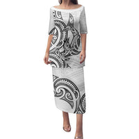 New Zealand Hammerhead Shark Family Matching Puletasi and Hawaiian Shirt Maori Haehae Mangopare White LT14 Mom's Dress White - Polynesian Pride