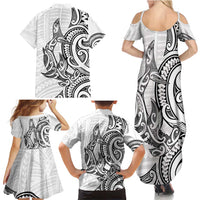 New Zealand Hammerhead Shark Family Matching Summer Maxi Dress and Hawaiian Shirt Maori Haehae Mangopare White LT14 - Polynesian Pride