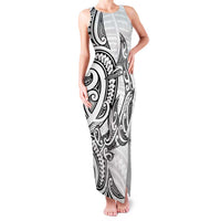 New Zealand Hammerhead Shark Family Matching Tank Maxi Dress and Hawaiian Shirt Maori Haehae Mangopare White LT14 Mom's Dress White - Polynesian Pride
