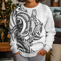 New Zealand Hammerhead Shark Kid Ugly Christmas Sweater Maori Haehae Mangopare White LT14 - Polynesian Pride