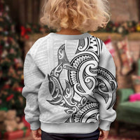 New Zealand Hammerhead Shark Kid Ugly Christmas Sweater Maori Haehae Mangopare White LT14 - Polynesian Pride