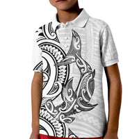 New Zealand Hammerhead Shark Kid Polo Shirt Maori Haehae Mangopare White LT14 Kid White - Polynesian Pride