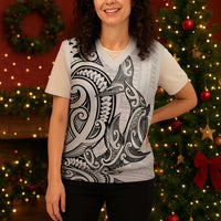New Zealand Hammerhead Shark Christmas Knitted V-Neck Vest Maori Haehae Mangopare White LT14 - Polynesian Pride