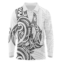 New Zealand Hammerhead Shark Long Sleeve Polo Shirt Maori Haehae Mangopare White LT14 White - Polynesian Pride