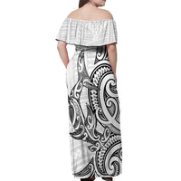 New Zealand Hammerhead Shark Off Shoulder Maxi Dress Maori Haehae Mangopare White LT14 - Polynesian Pride
