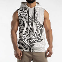 New Zealand Hammerhead Shark Sleeveless Hoodie Maori Haehae Mangopare White LT14 - Polynesian Pride