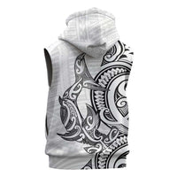 New Zealand Hammerhead Shark Sleeveless Zip Hoodie Maori Haehae Mangopare White LT14 - Polynesian Pride