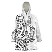 New Zealand Hammerhead Shark Wearable Blanket Hoodie Maori Haehae Mangopare White LT14 One Size White - Polynesian Pride