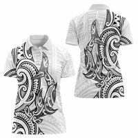 New Zealand Hammerhead Shark Women Polo Shirt Maori Haehae Mangopare White - Polynesian Pride